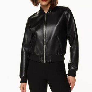 Nwot Aritzia Babaton Leibovitz vegan leather bomber jacket black sz L SOLD